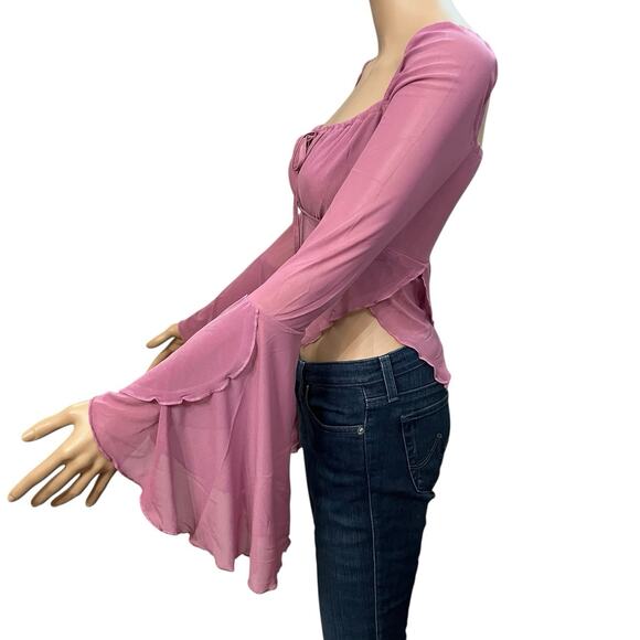 Current Mood Wild Attraction Mesh Top Small Fairy Y2K Cropped Bell Sleeve Pointy - Picture 2 of 8